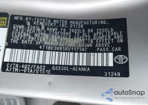 2006 Toyota Avalon Xl from USA, damaged, VIN 4T1BK36B56U117387
